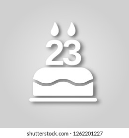 Birthday cake with candles in the form of the number 23 figure cut out of paper icon. Happy Birthday concept symbol design. Stock - Vector illustration can be used for web