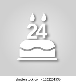 Birthday cake with candles in the form of the number 24 figure cut out of paper icon. Happy Birthday concept symbol design. Stock - Vector illustration can be used for web