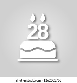 Birthday cake with candles in the form of the number 28 figure cut out of paper icon. Happy Birthday concept symbol design. Stock - Vector illustration can be used for web