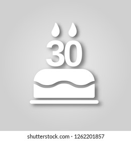 Birthday cake with candles in the form of the number 30 figure cut out of paper icon. Happy Birthday concept symbol design. Stock - Vector illustration can be used for web