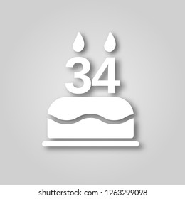 Birthday cake with candles in the form of the number 34 figure cut out of paper icon. Happy Birthday concept symbol design. Can be used for web