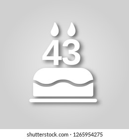Birthday cake with candles in the form of the number 43 figure cut out of paper icon. Happy Birthday concept symbol design. Stock - Vector illustration can be used for web