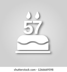 Birthday cake with candles in the form of the number 57 figure cut out of paper icon. Happy Birthday concept symbol design. Stock - Vector illustration can be used for web