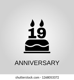 The birthday cake with candles in the form of number 19 icon. Anniversary concept symbol design. Stock - Vector illustration can be used for web