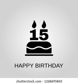 The birthday cake with candles in the form of number 15 icon. Happy Birthday concept symbol design. Stock - Vector illustration can be used for web