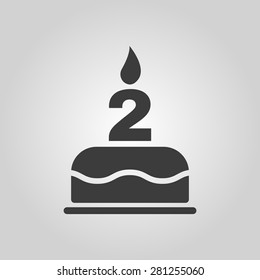 The birthday cake with candles in the form of number 2 icon. Birthday symbol. Flat Vector illustration