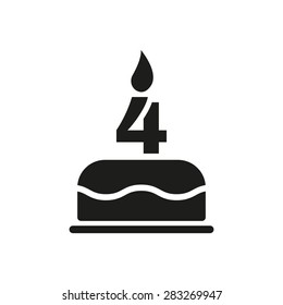 The birthday cake with candles in the form of number 4 icon. Birthday symbol. Flat Vector illustration