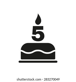 The birthday cake with candles in the form of number 5 icon. Birthday symbol. Flat Vector illustration