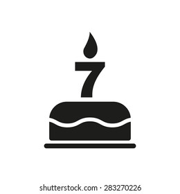 The birthday cake with candles in the form of number 7 icon. Birthday symbol. Flat Vector illustration
