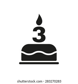 The birthday cake with candles in the form of number 3 icon. Birthday symbol. Flat Vector illustration