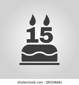 The birthday cake with candles in the form of number 15 icon. Birthday symbol. Flat Vector illustration