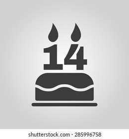The birthday cake with candles in the form of number 14 icon. Birthday symbol. Flat Vector illustration