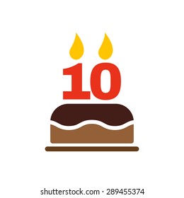 The birthday cake with candles in the form of number 10 icon. Birthday symbol. Flat Vector illustration