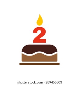 The birthday cake with candles in the form of number 2 icon. Birthday symbol. Flat Vector illustration