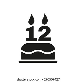 The birthday cake with candles in the form of number 12 icon. Birthday symbol. Flat Vector illustration