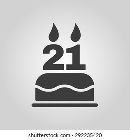 The birthday cake with candles in the form of number 21 icon. Birthday symbol. Flat Vector illustration