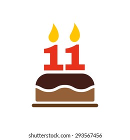 The birthday cake with candles in the form of number 11 icon. Birthday symbol. Flat Vector illustration