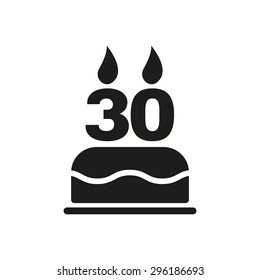 The birthday cake with candles in the form of number 30 icon. Birthday symbol. Flat Vector illustration