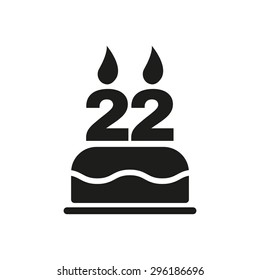 The birthday cake with candles in the form of number 22 icon. Birthday symbol. Flat Vector illustration