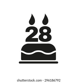 The birthday cake with candles in the form of number 28 icon. Birthday symbol. Flat Vector illustration