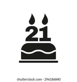 The birthday cake with candles in the form of number 21 icon. Birthday symbol. Flat Vector illustration