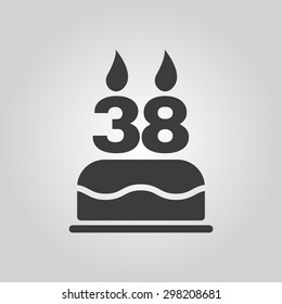 The birthday cake with candles in the form of number 38 icon. Birthday symbol. Flat Vector illustration