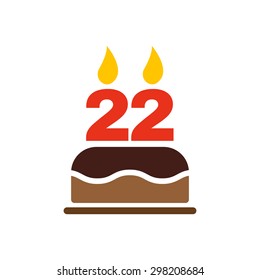 The birthday cake with candles in the form of number 22 icon. Birthday symbol. Flat Vector illustration