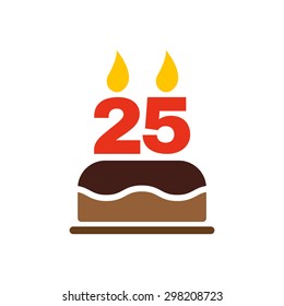 The birthday cake with candles in the form of number 25 icon. Birthday symbol. Flat Vector illustration