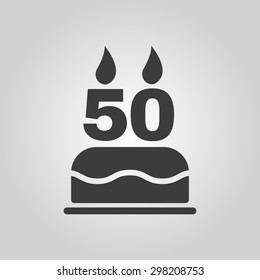 The birthday cake with candles in the form of number 50 icon. Birthday symbol. Flat Vector illustration