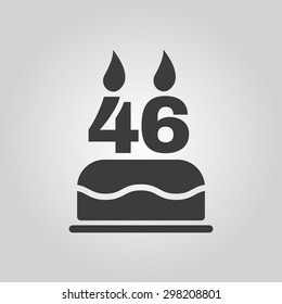 The birthday cake with candles in the form of number 46 icon. Birthday symbol. Flat Vector illustration