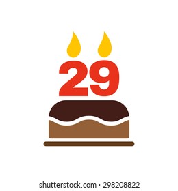 The birthday cake with candles in the form of number 29 icon. Birthday symbol. Flat Vector illustration