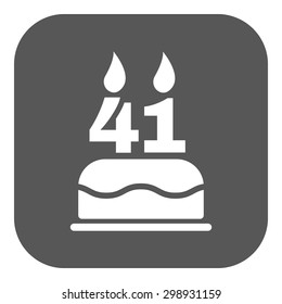 The birthday cake with candles in the form of number 41 icon. Birthday symbol. Flat Vector illustration. Button