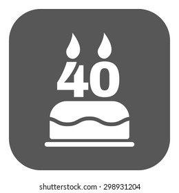 The birthday cake with candles in the form of number 40 icon. Birthday symbol. Flat Vector illustration. Button