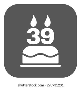 The birthday cake with candles in the form of number 39 icon. Birthday symbol. Flat Vector illustration. Button Set