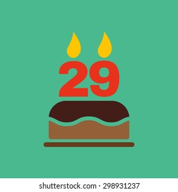 The birthday cake with candles in the form of number 29 icon. Birthday symbol. Flat Vector illustration