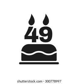 The birthday cake with candles in the form of number 49 icon. Birthday symbol. Flat Vector illustration