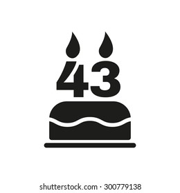 The birthday cake with candles in the form of number 43 icon. Birthday symbol. Flat Vector illustration