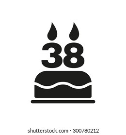 The birthday cake with candles in the form of number 38 icon. Birthday symbol. Flat Vector illustration