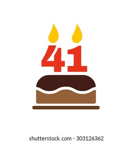 The birthday cake with candles in the form of number 41 icon. Birthday symbol. Flat Vector illustration