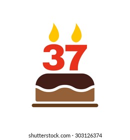 The birthday cake with candles in the form of number 37 icon. Birthday symbol. Flat Vector illustration