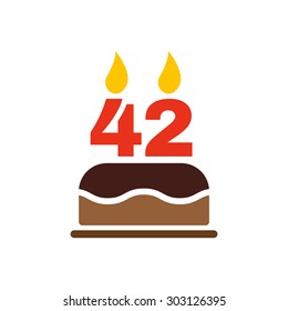 The birthday cake with candles in the form of number 42 icon. Birthday symbol. Flat Vector illustration