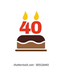The birthday cake with candles in the form of number 40 icon. Birthday symbol. Flat Vector illustration