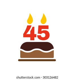 The birthday cake with candles in the form of number 45 icon. Birthday symbol. Flat Vector illustration