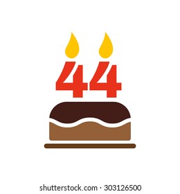 The birthday cake with candles in the form of number 44 icon. Birthday symbol. Flat Vector illustration