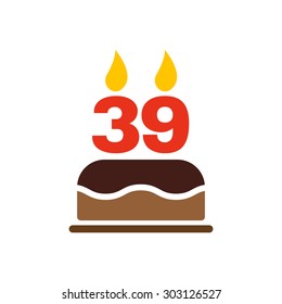 The birthday cake with candles in the form of number 39 icon. Birthday symbol. Flat Vector illustration