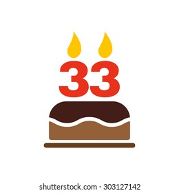 The birthday cake with candles in the form of number 33 icon. Birthday symbol. Flat Vector illustration