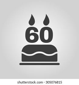 The birthday cake with candles in the form of number 60 icon. Birthday symbol. Flat Vector illustration