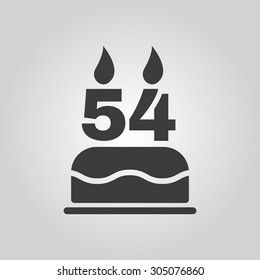 The birthday cake with candles in the form of number 54 icon. Birthday symbol. Flat Vector illustration