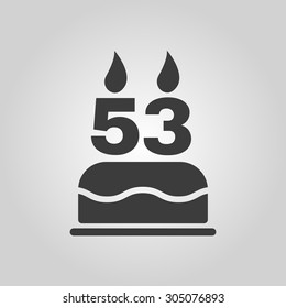 The birthday cake with candles in the form of number 53 icon. Birthday symbol. Flat Vector illustration
