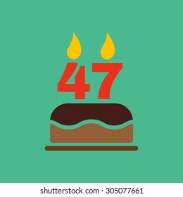 The birthday cake with candles in the form of number 47 icon. Birthday symbol. Flat Vector illustration